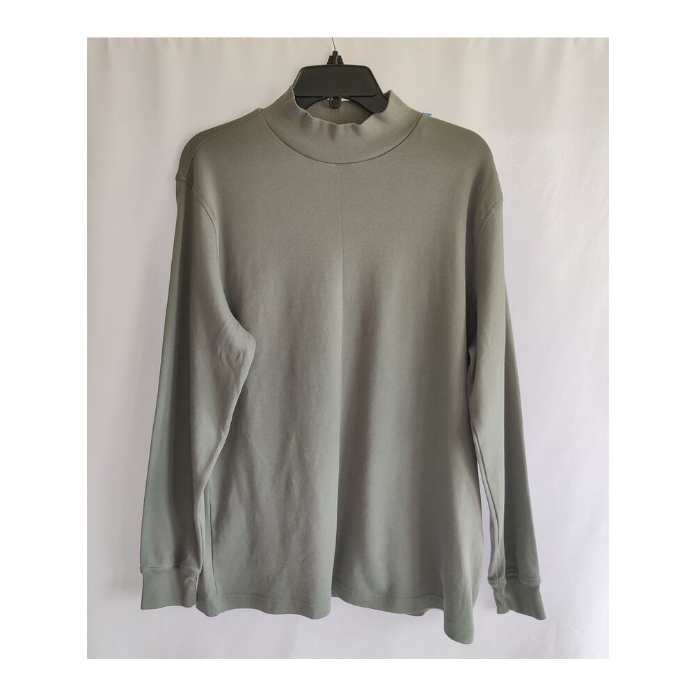 Land's End Mock‎ Neck Olive GreenLong Sleeve Tee Shirt Size L 100%c Cotton Soft